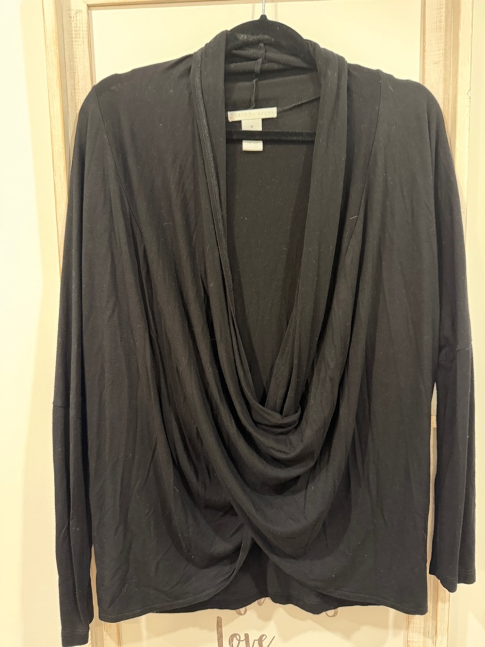Draped Black Long Sleeve Top